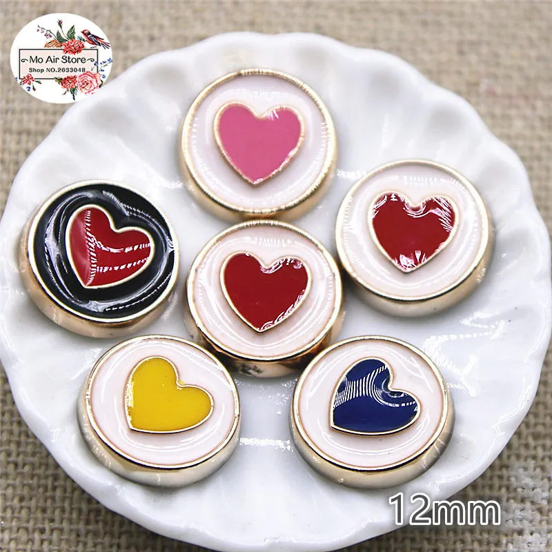 50pcs mix color 12mm heart round flat back Buttons Home Garden Crafts Cabochon Scrapbooking Clothing accessories | Дом и сад