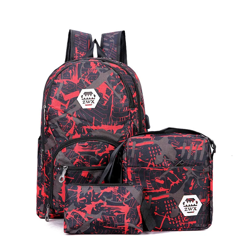 3pcs/set USB Male backpacks Camouflage schoolbags for middle school boys girls High quality nylon school bags travel backpack