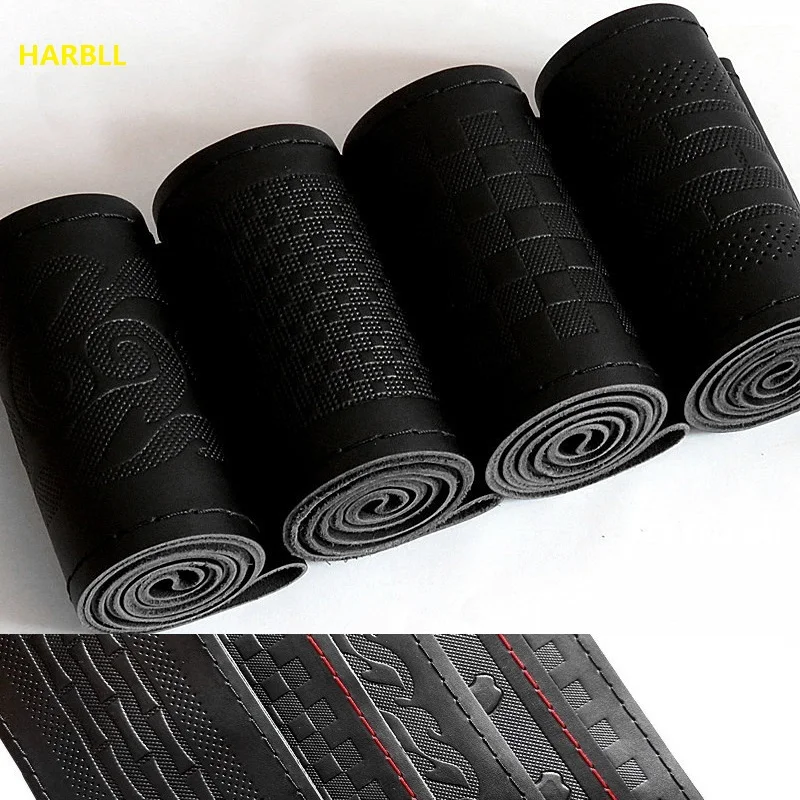 Универсальные чехлы на руль 38 см из натуральной кожи с тиснением рулевое колесо