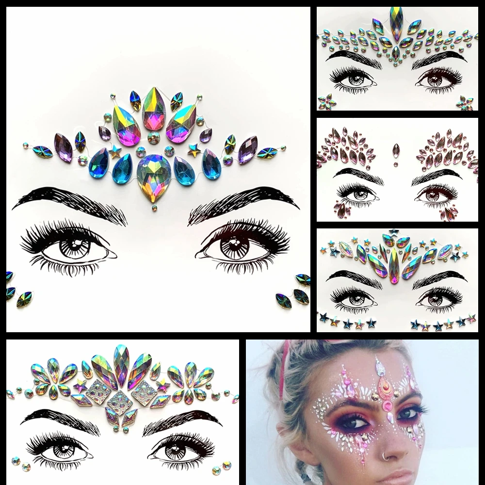

Flash Eye Gems Tattoo Sticker Face Jewelry Decoration Handpicked Tribal Style Eye Accessories For Performance Club Makeup Tools