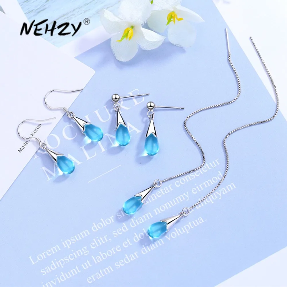 

NEHZY 925 Sterling Silver New Woman Fashion Jewelry High Quality Blue Crystal Zircon Hot Selling Long Tassel Earrings