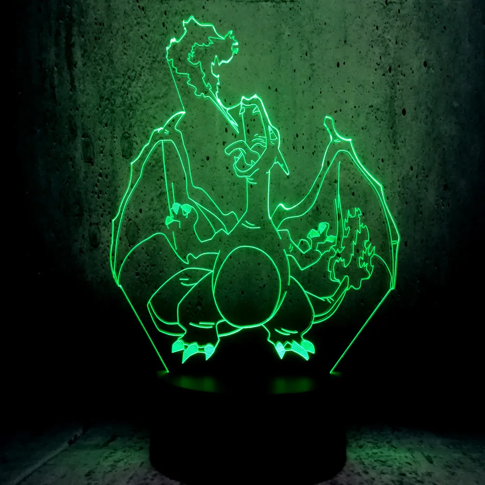 Мультфильм Покемон Charizard 3D лампа USB ночник многоцветный LED RGB Освещение Лампа Luminaria