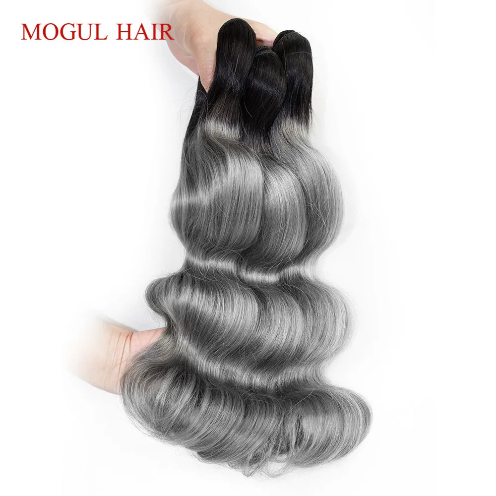 MOGUL HAIR T 1B темно серые человеческие волосы с эффектом омбре 2/3 пряди застежкой
