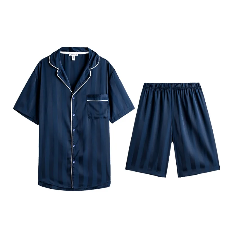 

Satin Striped Men 2PCS Sleep Set Nightwear Intimate Lingerie Casual Summer New Pajamas Suit Homewear Couple Sleepwear Pyjamas