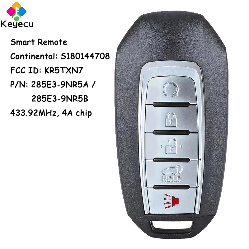 

KEYECU Smart Remote Car Key With 5 Buttons 4A Chip 433.92MHz Fob for Infiniti QX60 QX 2019 2020 Fob S180144708 FCC ID: KR5TXN7