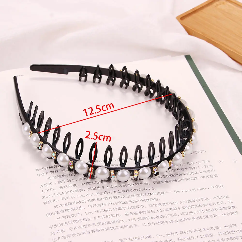 

Korean Fashion Rhinestone Pearl Women Headband Female Wild Temperament Toothed Hair Hoop Non-slip Wash Face Hair Band