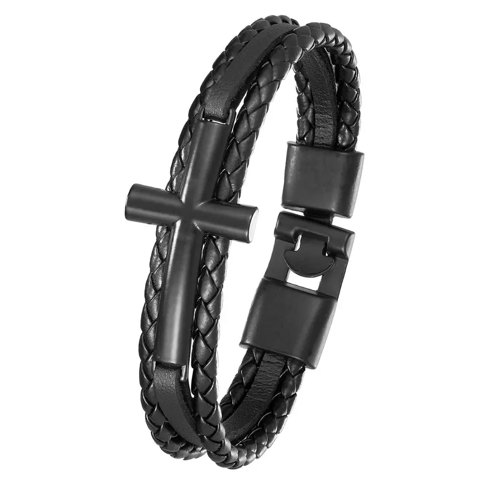 Мужской браслет подвеска в стиле панк Новый винтажный кожаный с крестом мужские