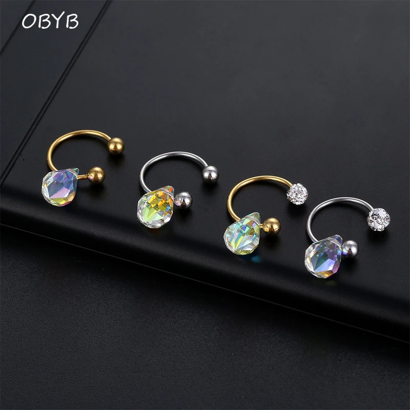 

1Pc Surgical Steel Earring Internal Piercing Septo Nose Lip Eyebrow Ear Septum Cartilage Crystal Pendant Hoop Ring Body Jewelry