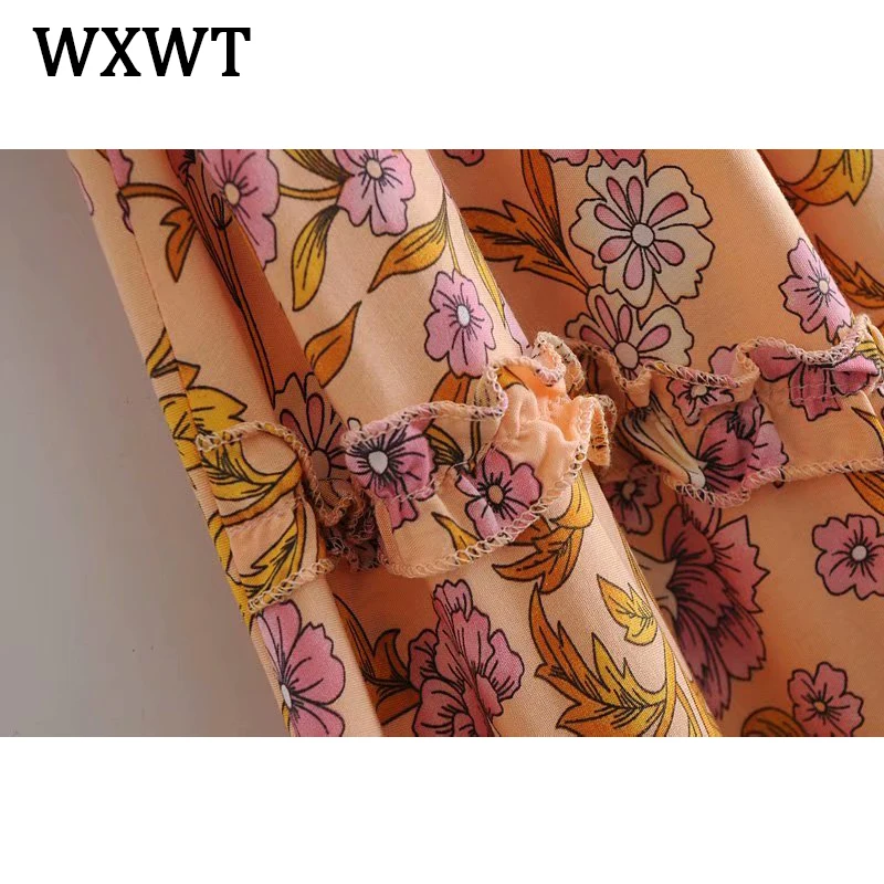 

WXWT Women Floral Print Skirts High Waist Beach Pleated Skirt Ruffles Loose Vintage Long Skirt Bottoms Mujer Faldas DJF2072