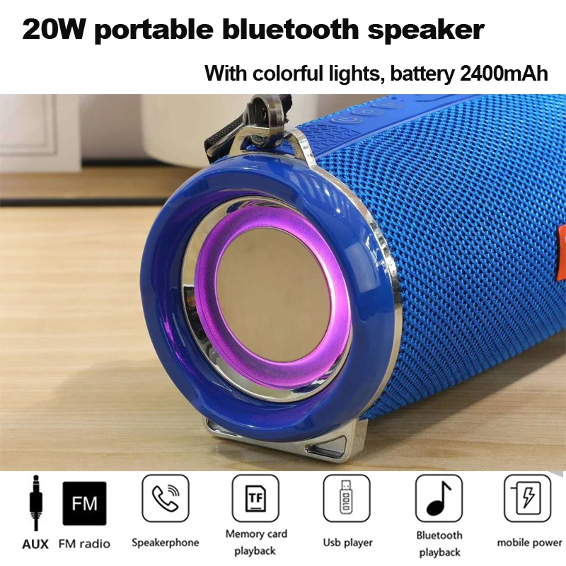20 Вт Водонепроницаемый высокомощный портативный bluetooth динамик колонка с