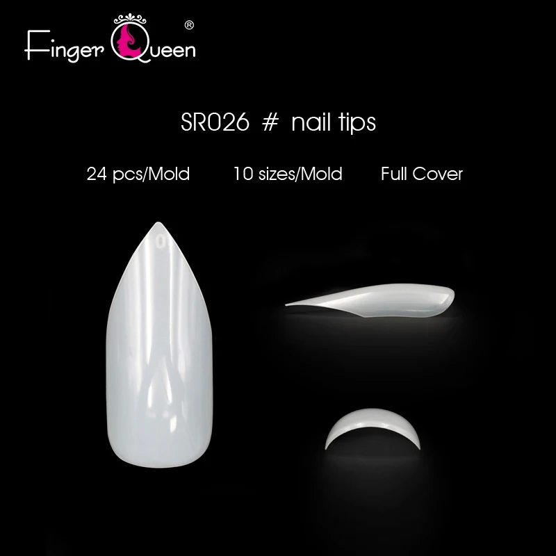 Fingerqueen 100 шт+ коробка длинный миндаль чистый АБС-пластик гвозди полное покрытие на шпильке, с острым накладными наконечниками искусственные