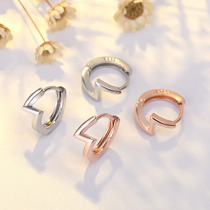 

Elegant Rose Gold/Silver Color Small Hoop Earrings Lightning Shape Girls's Earrings for Women Jewelry Party Gifts
