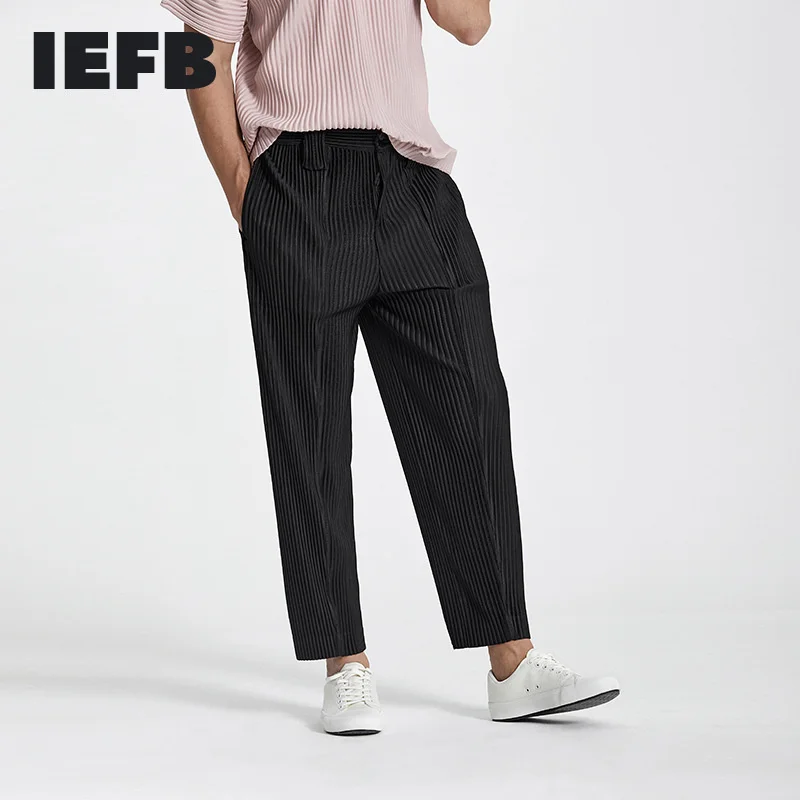 

IEFB Japanese Streetwer Fashion Men's Pleated Pants 2023 Tide New Harem Pants Elastic Waist Loose Causal Folded Trousers 9Y6244