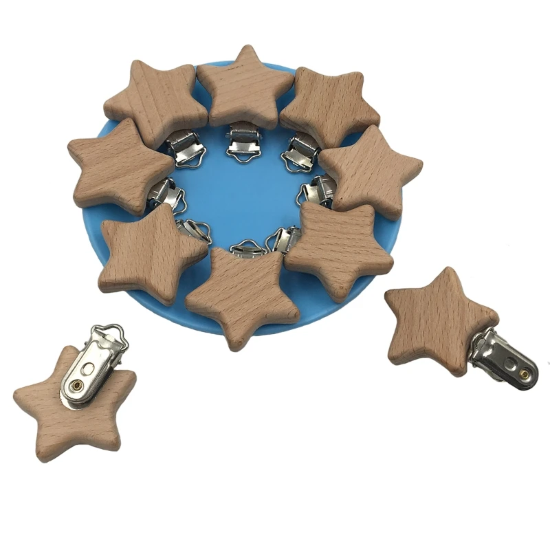 

Metal Wooden Baby Pacifier Clips Solid Color Holders Cute Infant Soother Clasps Holders Accessories