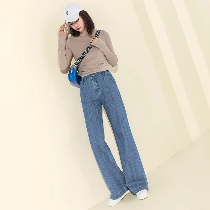 2018 Осень Зима Хлопок Высокая талия широкие брюки поддельные джинсы на молнии