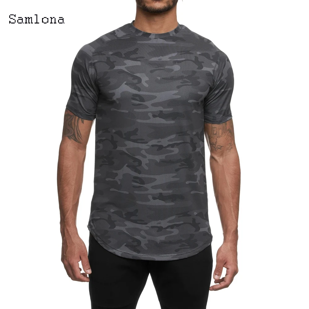 

Мужская одежда Samlona, новинка 2020, летняя мужская футболка с коротким рукавом, футболка для бодибилдинга и фитнеса, мужская спортивная футболка, топы, футболки