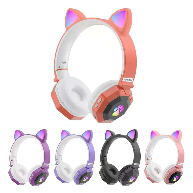 

Bluetooth-compatible Headphones Glowing Cute LED Cat Ear Paw Girls Gift Kids Headset Wireless HIFI Stereo Bass With Microphone