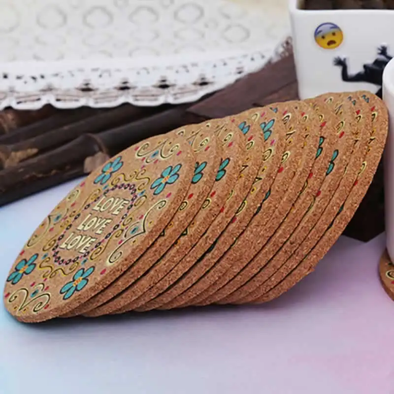 Натуральный пробковый круглый коврик под чашку подставки для напитков