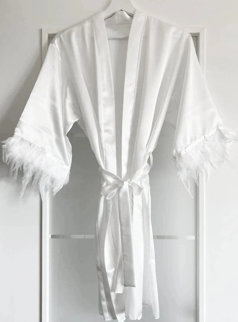 Feathered Robes Feathered Bride Robes Bride Robes Bridesmaid Robes Bridal Robes Personalized Bride Gift Satin Dressing Gown 2022