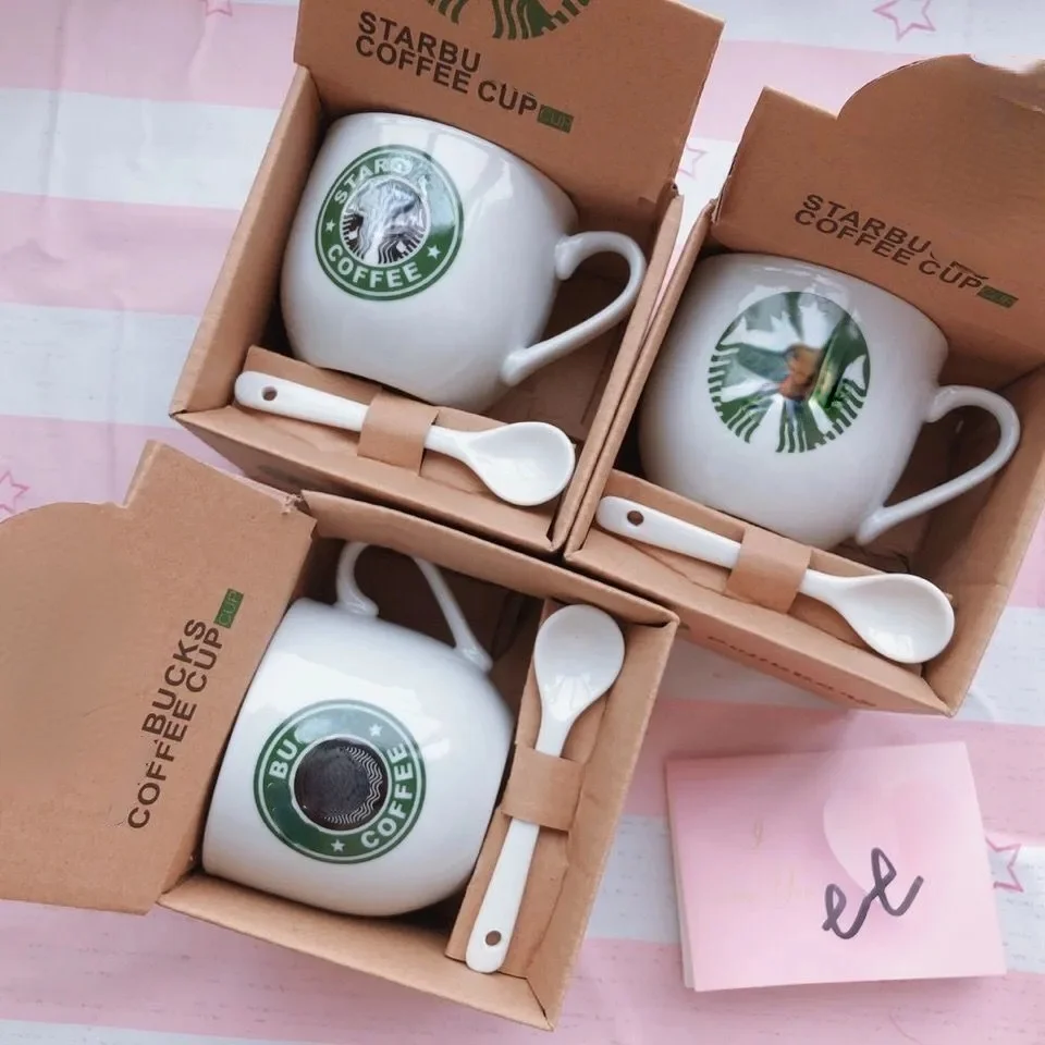

Starbark Cup with Logo Ceramic Mini Coffee Cup Small Mug 200ml Cup Household Milk Tea Cup with Spoon Cup Mugs Coffee Cups