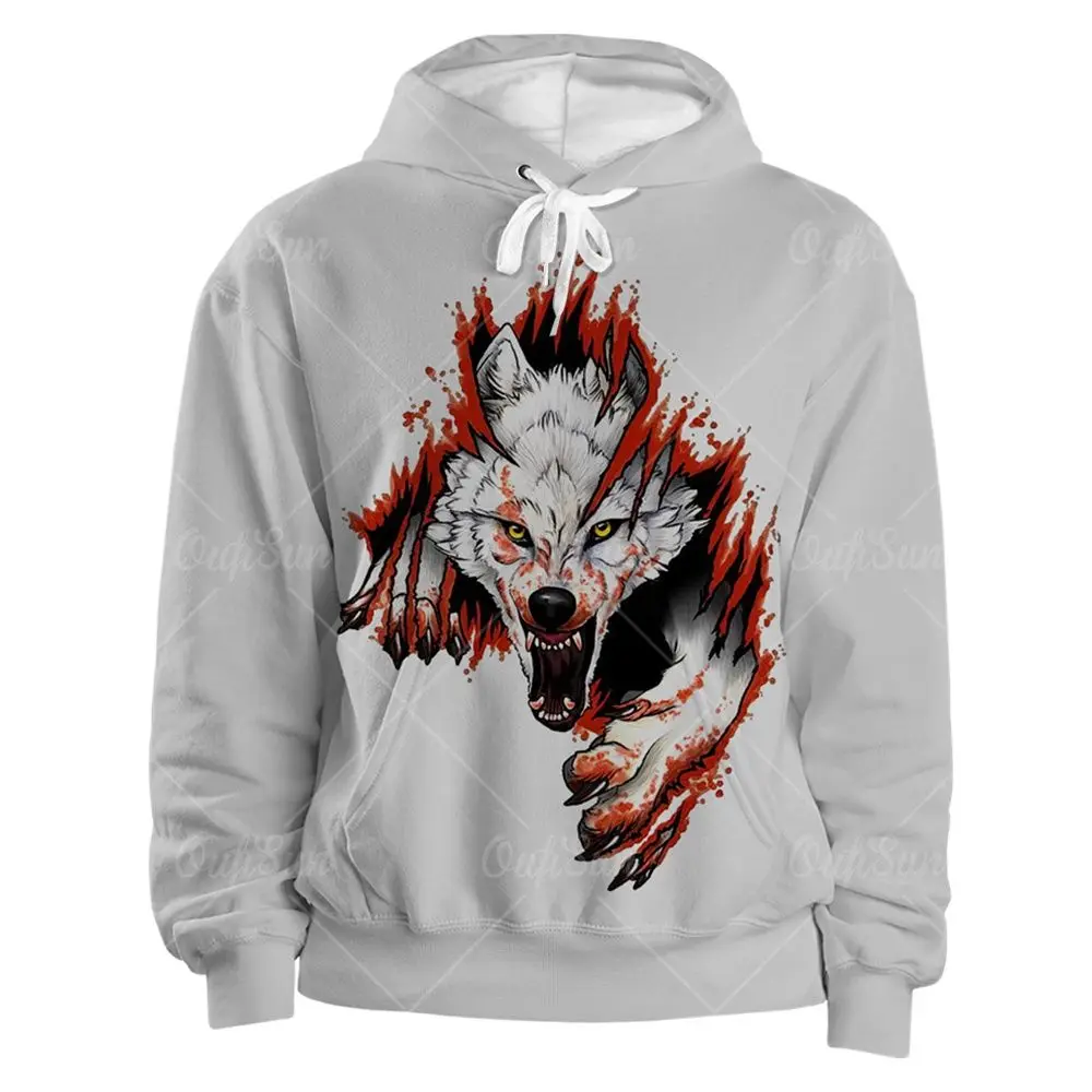 

Fashion Street Spring And Autumn Style Male Hoodie 3d Printing Cartoon Anime Fierce Wolf Pattern Personality Wild Loose Oversize