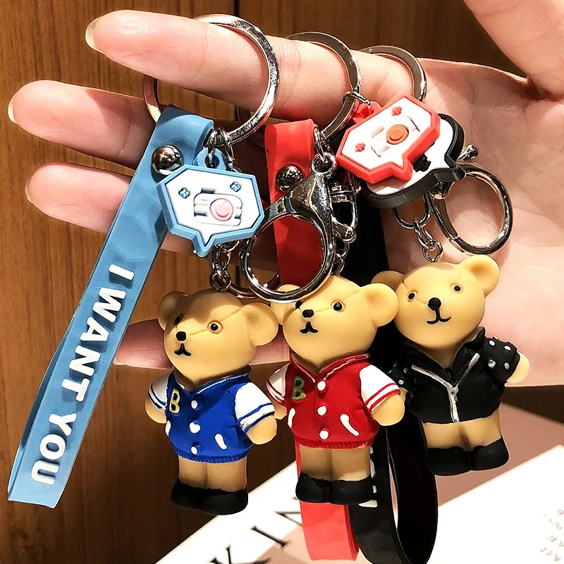 Cute Cartoon Bear Keychain Gifts For Women Girls Bag Pendant Epoxy PVC Figure Charms Key Chains Jewelry porte clef 2020 | Украшения и