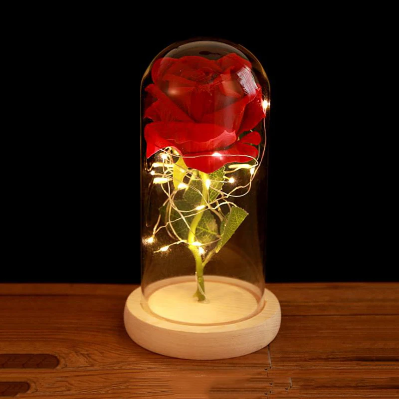 Beauty and the Beast Rose LED Light Dome on a Wooden Base for Interior Decoration Anniversary Wedding Valentine's Mother's Day | Дом и