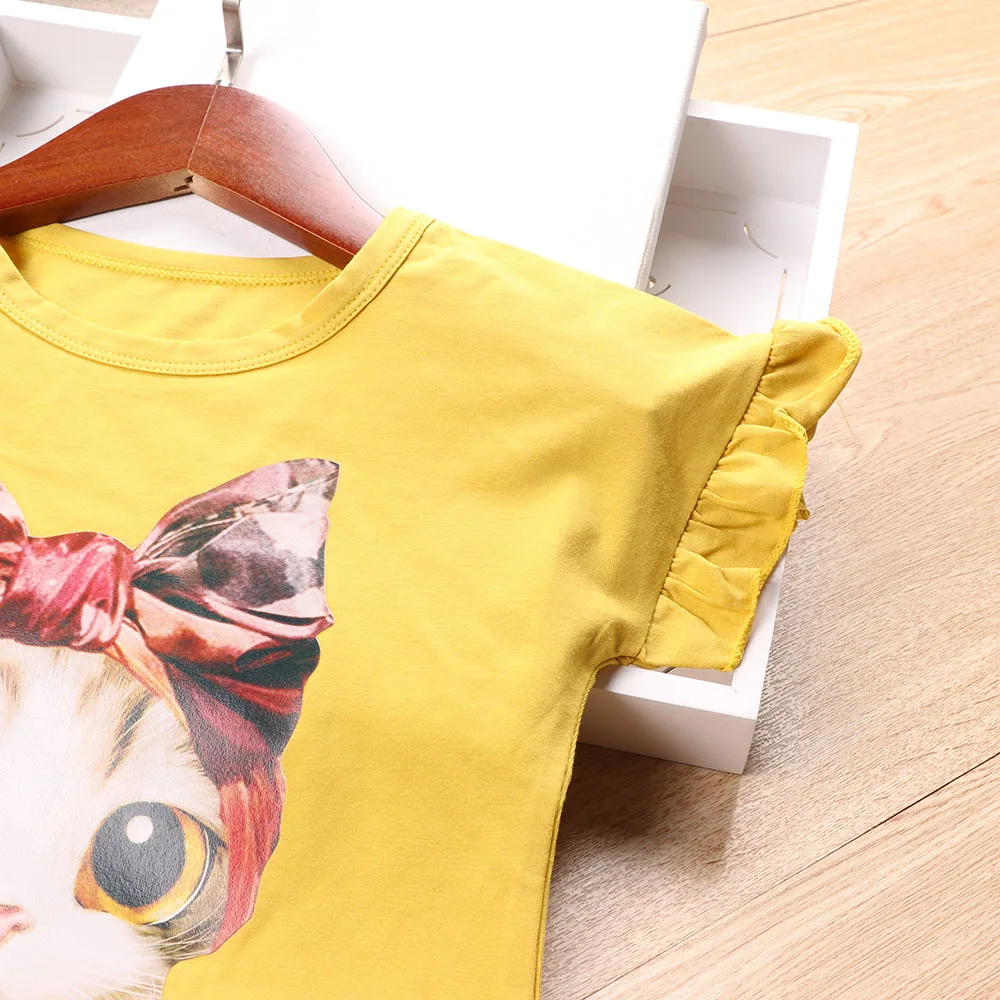 2 шт. хлопковая Футболка и джинсовые шорты с принтом кошки | Мать ребенок