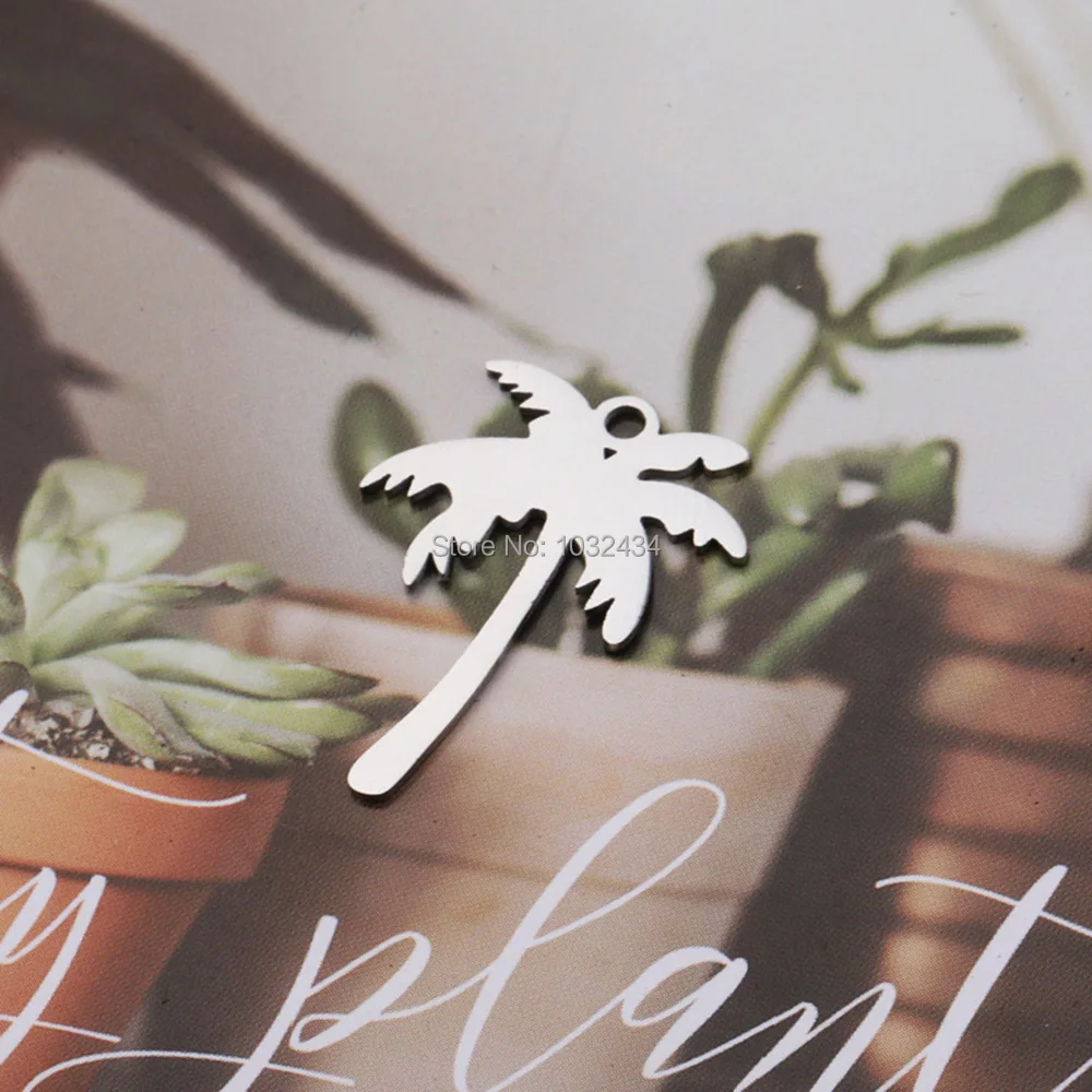 

100 pcs/lot Wholesale Mirror Polised Stainless Steel Tag Coconut Tree Pendant DIY Jewelry Accessories 18*25mm Necklace Pendant