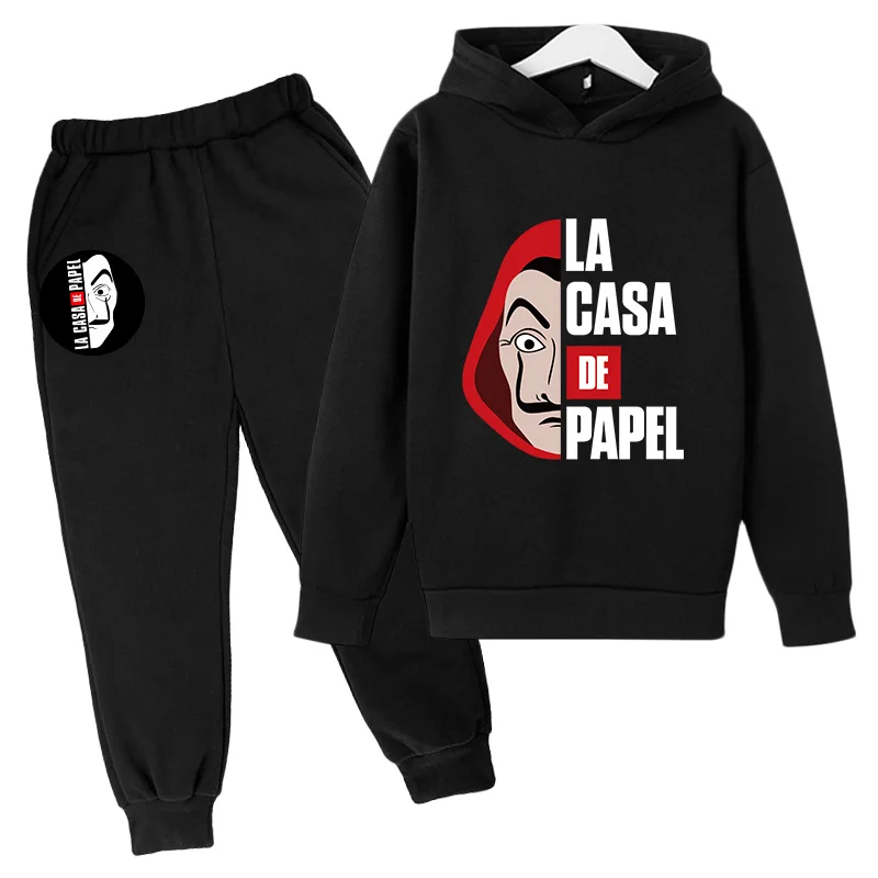 

Толстовка La Casa De Papel детская хлопковая из двух предметов, костюм с капюшоном и штанами, бумажный дом для грабителей, комплект детской одежды ...