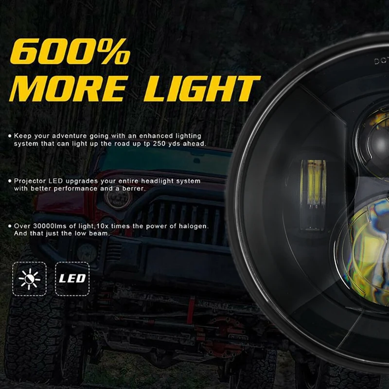 

NEW-7 Inch Round Black -LED Headlight High Low Beam for Jeep Wrangler JK TJ LJ CJ Hummber H1 H2 (Pair)