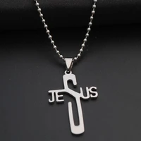 5 stainless steel english initial letter jesus cross pendant necklace personality alphabet christian faith necklace jewelry