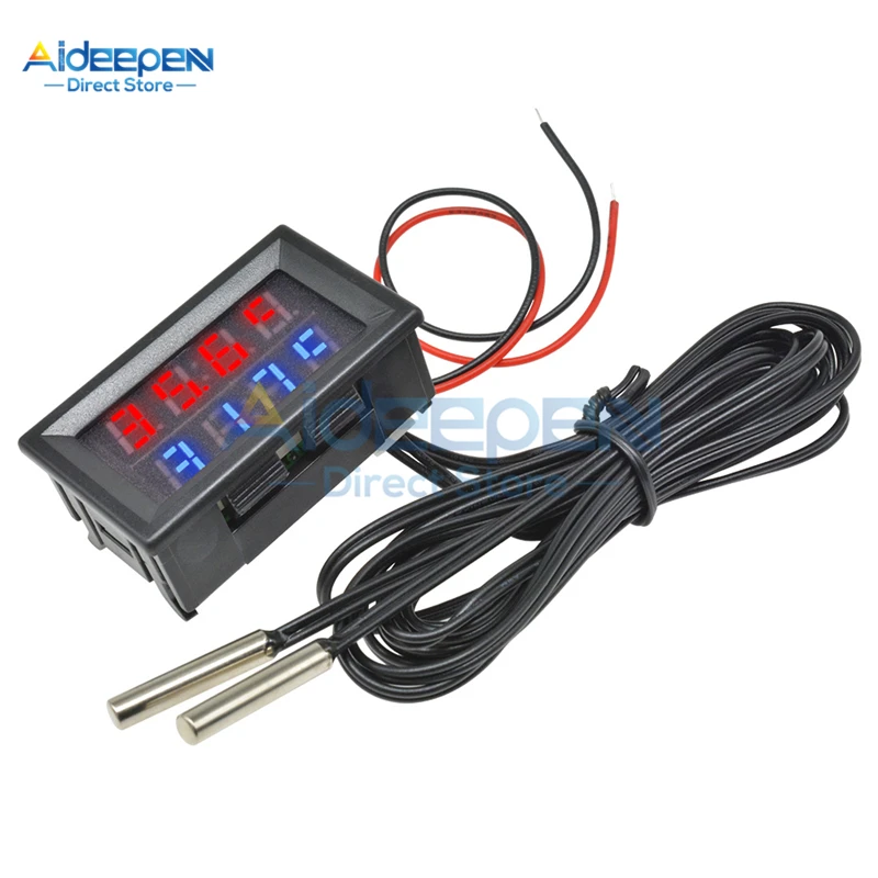 Red Blue 4 Bit Мини DC 4 V-28 V 0,28 дюймов светодиодный цифровой термометр с двойным дисплеем w/NTC водонепроницаемый металлический датчик температуры тестер для внутреннего использования - Цвет: Red Blue 4 Bit