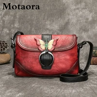 motaora women bag retro genuine leather handbags for women 2022 new hand painted shoulder bags casual small messenger bag female