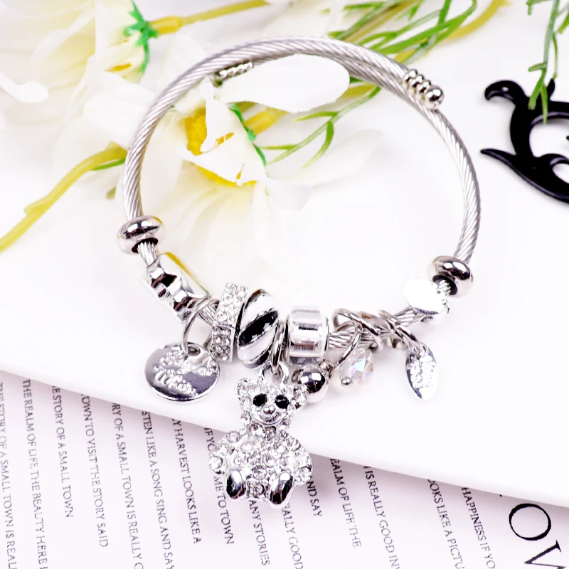 1 шт./лот весна 2020 милый браслет из титановой стали медвежонок регулируемый