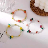 korean sweet beaded bracelet for women crystal colorful beads flower elastic rope handmade bracelets bangle girl party jewelry