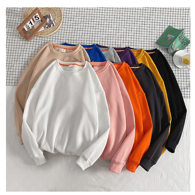 

2020 New Arrival Plus Size 5XL Men Loose Plain Solid Color Fleece Cotton Crewneck Pullover Sweatshirt