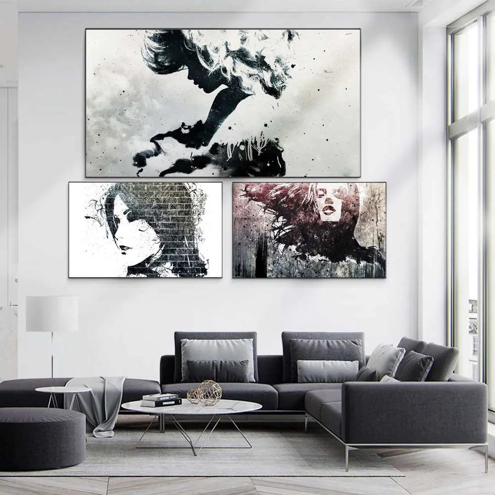 

Figure oil painting goddess black and white ink abstract art canvas painting living room corridor office home decoration mural