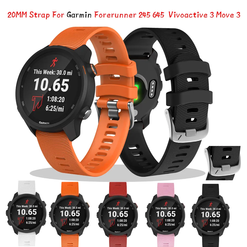 

Ремешок силиконовый для наручных часов, 20 мм, быстросъемный для Garmin Forerunner 245 645/55 158/Vivoactive Move 3