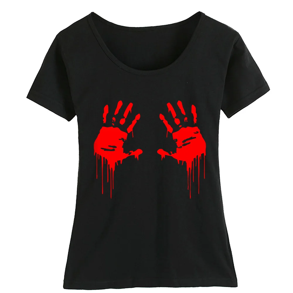 

Walking Dead Zombie Bloody Hands Cotton Girl Woman Short Sleeve T Shirt Couple Clothes Summer ZIIART