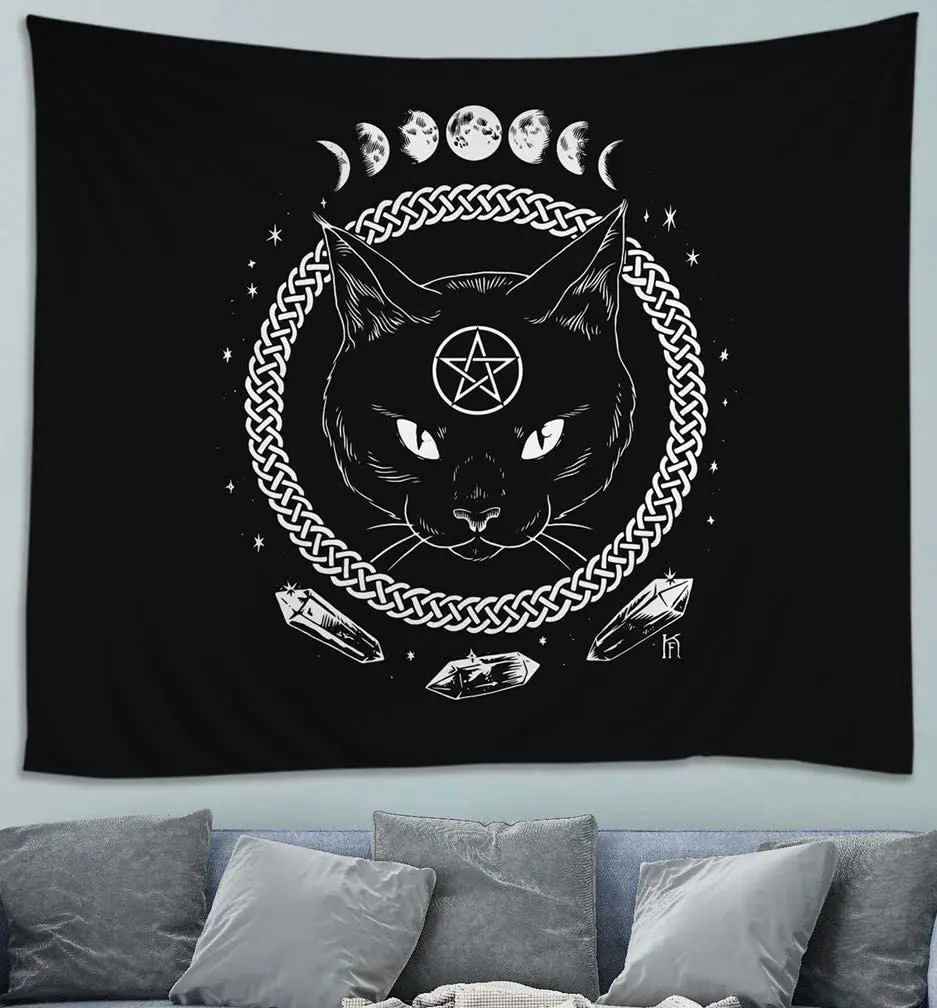 

Cat Black White Moon Phase, Tapestries for Bedroom College Dorm Living Room Wall Decor Art