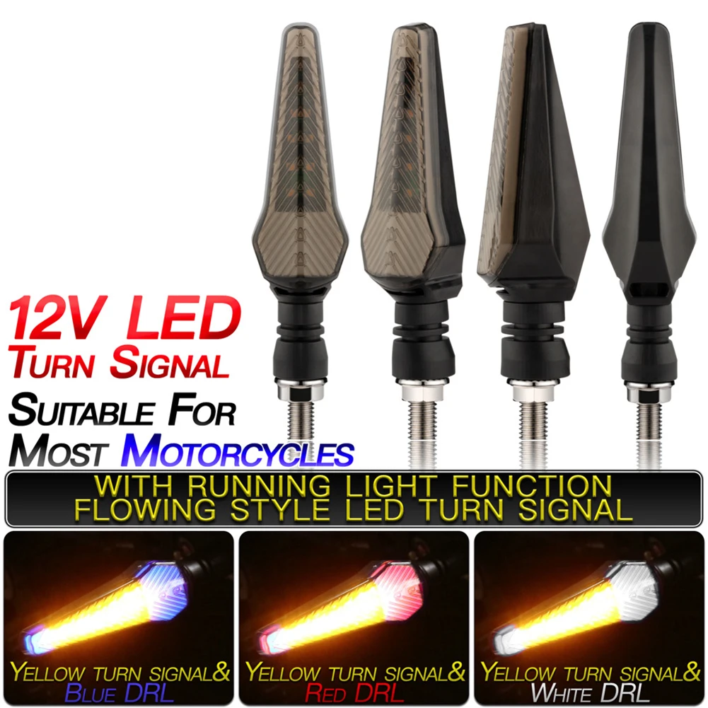 

Thread M10 Motorcycle Turn Signal Dual Color Flowing Turning Light DRL Driving Lamp Sword-Shaped LED Sequential Light Accessorie