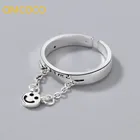 QMCOCO 925 серебряное круглое подвесное кольцо с улыбающимся лицом цепочка в стиле панк открытое регулируемое кольцо для женщин деликатные ювелирные изделия аксессуары