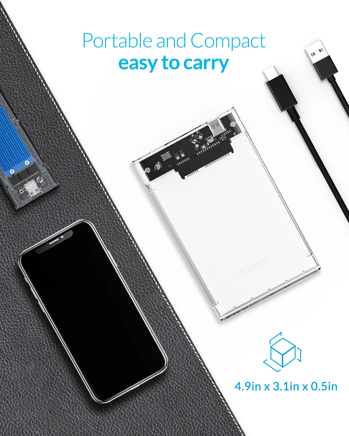 ORICO HDD чехол 2,5 дюймов прозрачный SATA для USB 3,0 3,1 чехол для жесткого диска 5 Гбит/с 4 ТБ UASP type C корпус SSD, HDD 10 Гбит/с