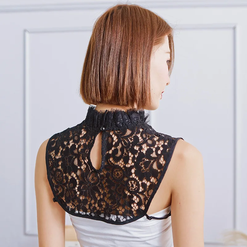 Linbaiway женская шифоновая рубашка блузка с отворотом съемный воротник кружевная