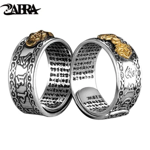 Серебряное кольцо ZABRA 990 пробы для мужчин, буддистское сердце, Сутра Ваджра, вывеска храбрых войск, винтажные регулируемые ювелирные изделия из стерлингового серебра для женщин