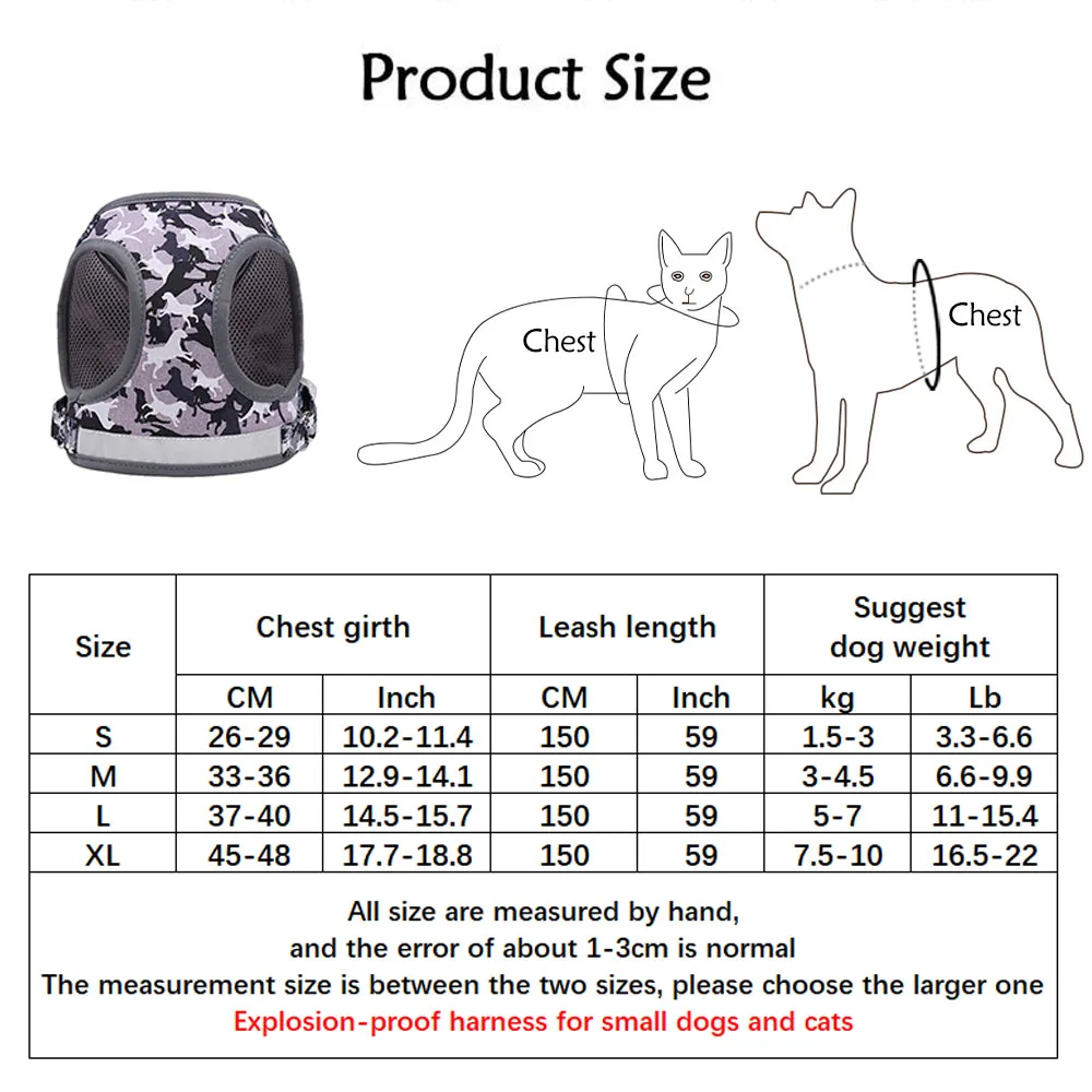 Жилетка камуфляжная для маленьких собак воздухопроницаемая шлейка с поводком
