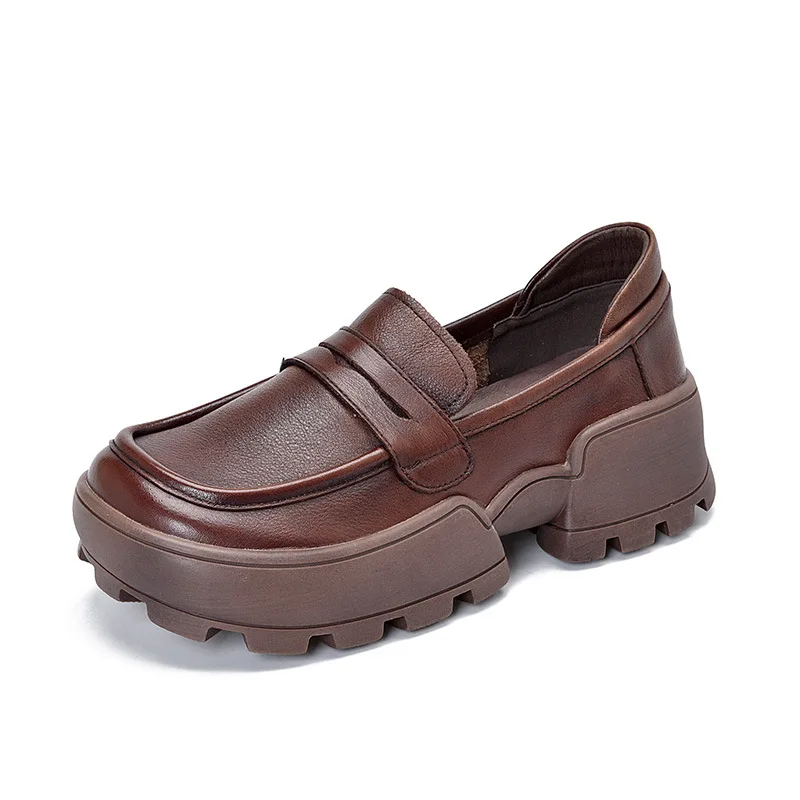 

Birkuir Original Genuine Leather Platform Shoes Loafers Square Toe Handmade 2021 New Autumn Slip On Leisure Concise Ladies Shoes
