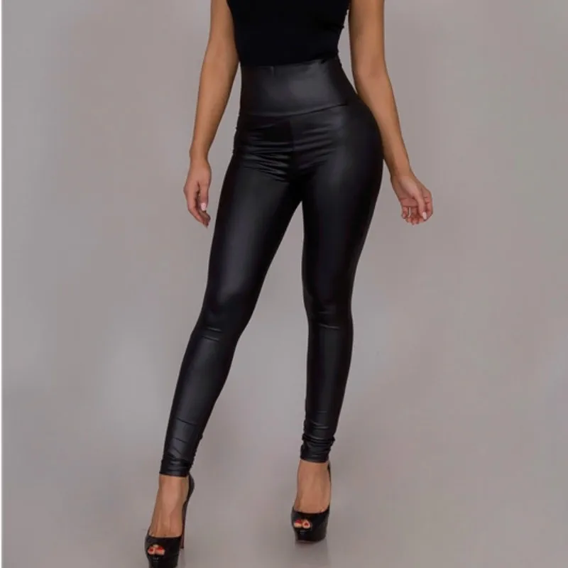 

Черные брюки из искусственной кожи, эластичные облегающие леггинсы с эффектом пуш-ап, модные брюки-карандаш для женщин