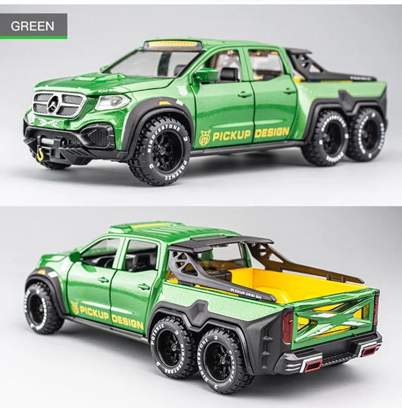 

Diecast 1:28 Model Car pick-up truck Sound Flashing Machinery Pull Back 6X6 Wheels Metal Alloy Toy car for Kids Gift